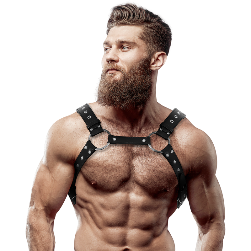 FETISH SUBMISSIVE ATTITUDE - MENS ECO-LEATHER CHEST HARNESS WITH STUDS