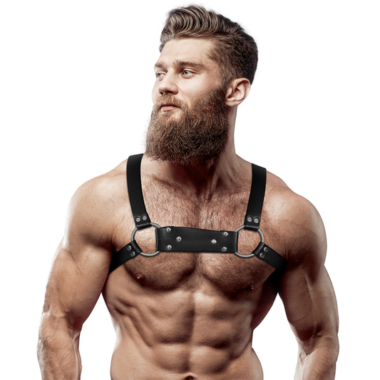 FETISH SUBMISSIVE ATTITUDE - MENS ECO-LEATHER BULLDOG CHEST HARNESS SIZE M/L