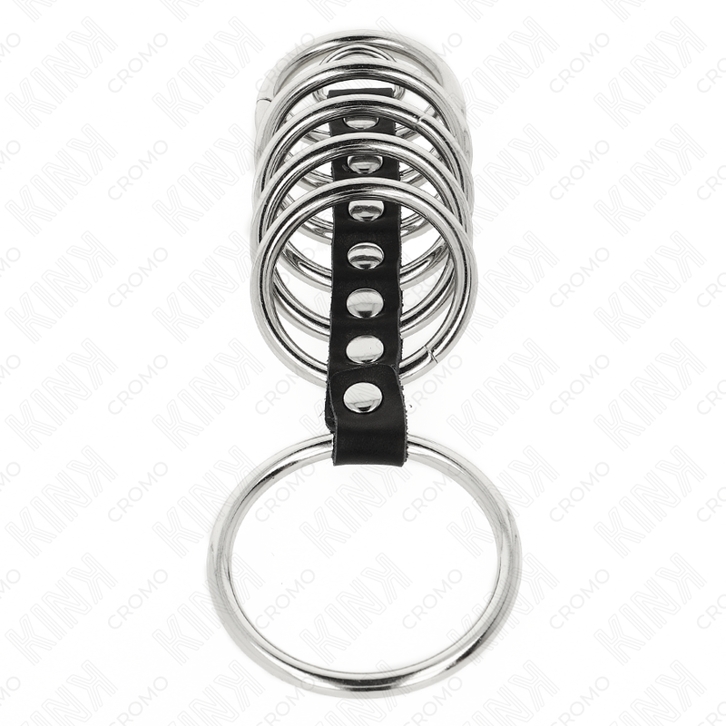 KINK - 7 METAL PENIS RINGS 3.2 CM TO 5 CM CONNECTED BY LEATHER