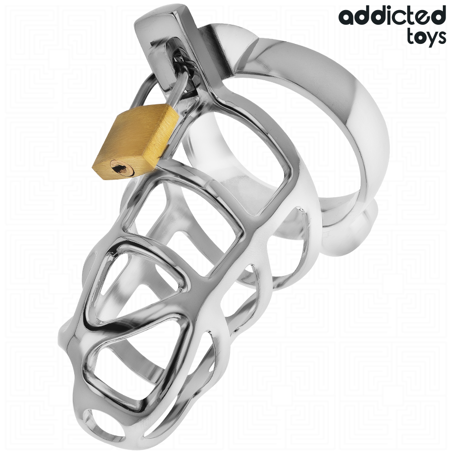ADDICTED TOYS LOCKED - SILVER LOCK PENIS CAGE METAL SIZE M