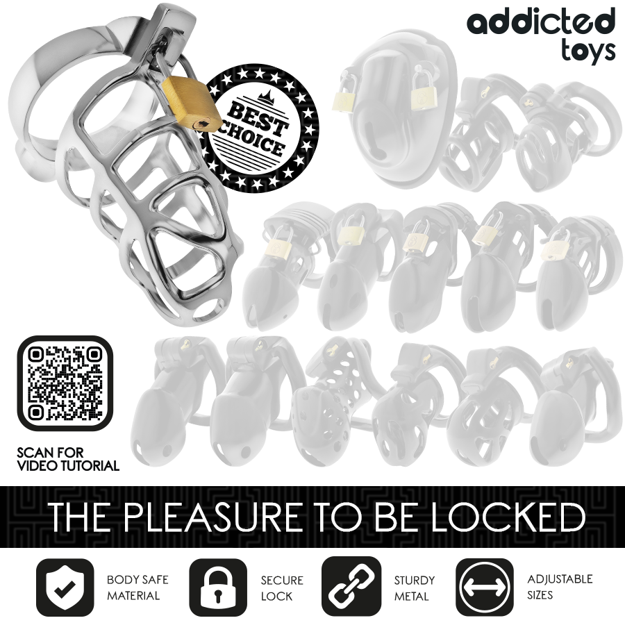 ADDICTED TOYS LOCKED - SILVER LOCK PENIS CAGE METAL SIZE M
